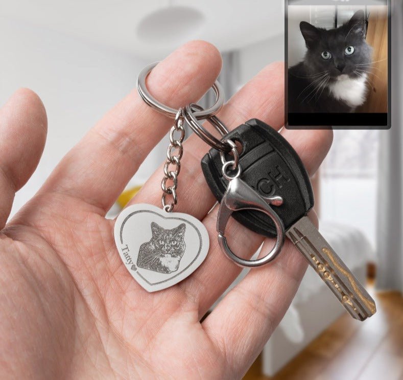 Nøkkelring med kattesilhuett i hjerteform